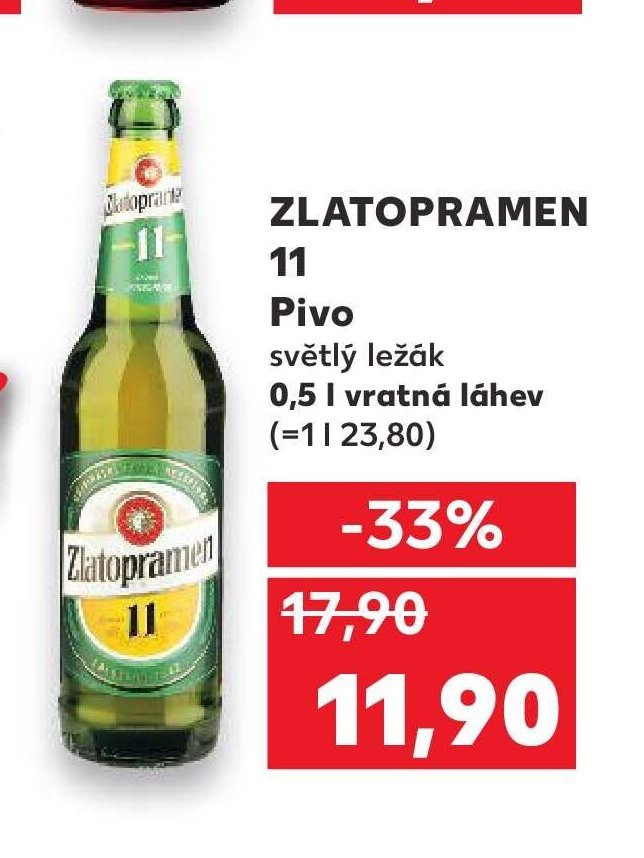 ZLATOPRAMEN 11 Pivo světlý ležák 0,5 l vratná láhev - Kaufland akcniletaky.com