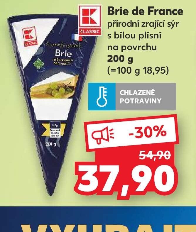 Brie de France přírodní zrající sýr s bílou plísní na povrchu 200 g