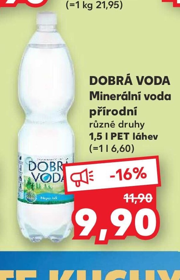 DOBRÁ VODA Minerální voda přírodní různé druhy 1,5 l PET láhev