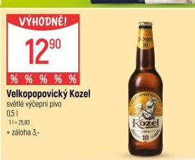 Pivo světlé výčepní 10°Velkopopovický Kozel
