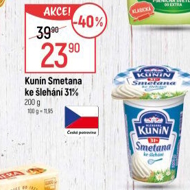 Smetana ke šlehání Mlékárna Kunín 31%