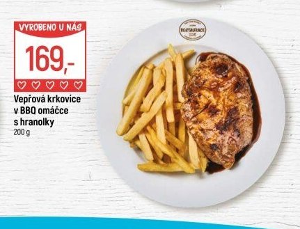 Vepřová krkovice v BBQ omáčce s hranolky