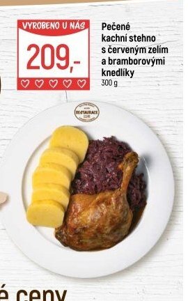 Pečené kachní stehno s červeným zelím a bramborovými knedlíky