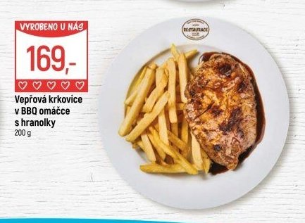 Vepřová krkovice v BBQ omáčce s hranolky
