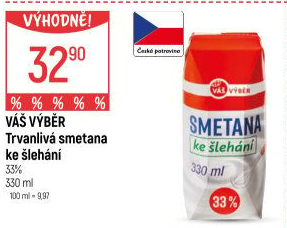 Smetana ke šlehání 33% Váš Výběr