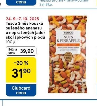 Tesco Směs kousků sušeného ananasu a nepražených jader skořápkových plodů