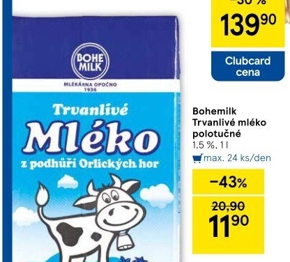 Mléko trvanlivé Bohemilk - 1,5% polotučné
