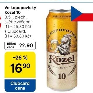 Pivo světlé výčepní 10°Velkopopovický Kozel