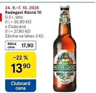 Pivo světlé výčepní Rázná 10° Radegast