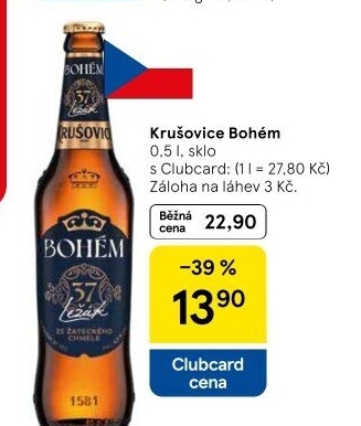 Pivo světlý ležák Bohém Krušovice