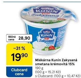 Zakysaná smetana krémovitá Mlékárna Kunín 15%