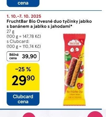 FruchtBar Bio Ovesné duo tyčinky jablko s banánem a jablko s jahodami