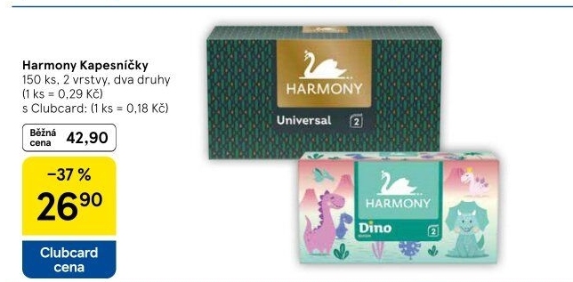 Kapesníčky papírové 2vrstvé Harmony - box