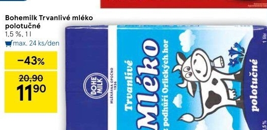 Mléko trvanlivé Bohemilk - 1,5% polotučné