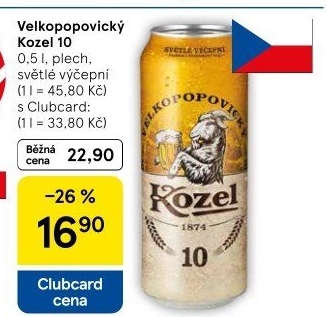 Pivo světlé výčepní 10°Velkopopovický Kozel