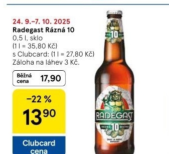 Pivo světlé výčepní Rázná 10° Radegast