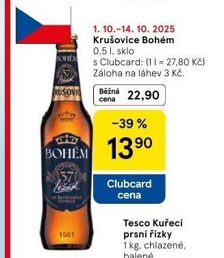 Pivo světlý ležák Bohém Krušovice