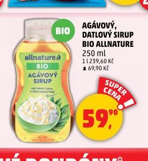 AGÁVOVÝ, DATLOVÝ SIRUP BIO ALLNATURE