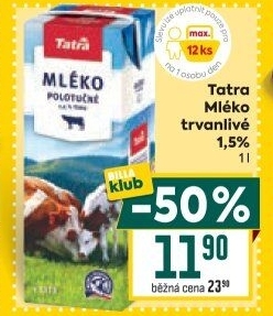 Mléko trvanlivé Tatra - 1,5% polotučné