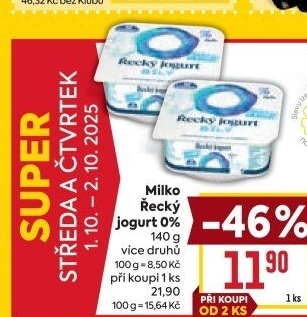 Bílý jogurt řecký 0% Milko