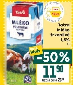 Mléko trvanlivé Tatra - 1,5% polotučné