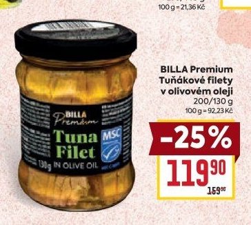 BILLA Premium Tuňákové filety v olivovém oleji