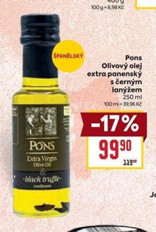 Pons Olivový olej extra panenský s černým lanýžem 250 ml