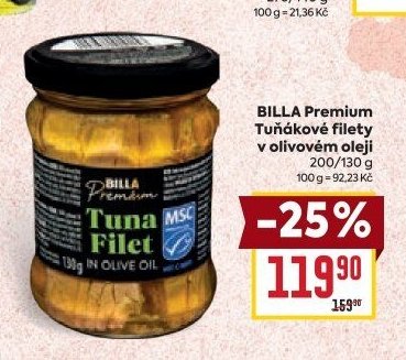 BILLA Premium Tuňákové filety v olivovém oleji