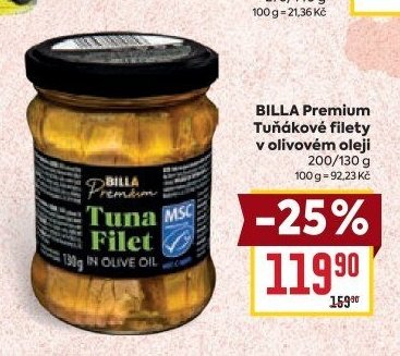BILLA Premium Tuňákové filety v olivovém oleji