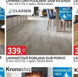 LAMINÁTOVÁ PODLAHA DUB PORVO 8 mm, AC5/33, v-spára, široká deska