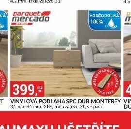 VINYLOVÁ PODLAHA SPC DUB MONTEREY 3,2 mm +1 mm IXPE, třída zátěže 31, v-spára