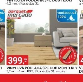 VINYLOVÁ PODLAHA SPC DUB MONTEREY 3,2 mm +1 mm IXPE, třída zátěže 31, v-spára