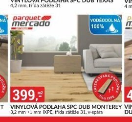 VINYLOVÁ PODLAHA SPC DUB MONTEREY 3,2 mm +1 mm IXPE, třída zátěže 31, v-spára