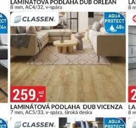 LAMINÁTOVÁ PODLAHA DUB VICENZA 7 mm, AC5/33, v-spára, široká deska