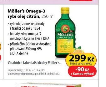 Möller's Omega-3 rybí olej citron, 250 ml