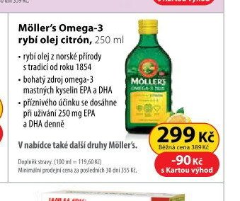 Möller's Omega-3 rybí olej citron, 250 ml