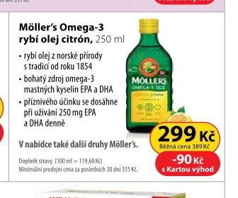 Möller's Omega-3 rybí olej citron, 250 ml