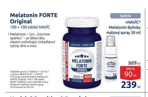 Melatonin FORTE Original 100+100 tablet + Melatonin Bylinky mátový sprej 30 ml