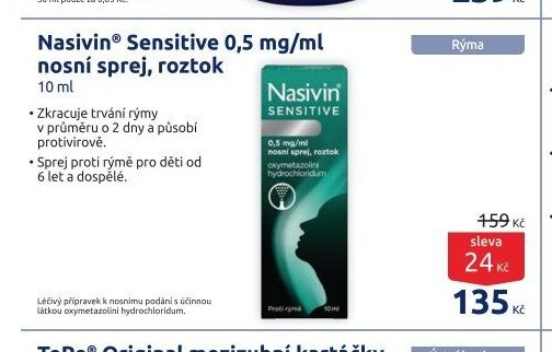 Nasivin Sensitive 0,5 mg/ml nosní sprej, roztok 10 ml