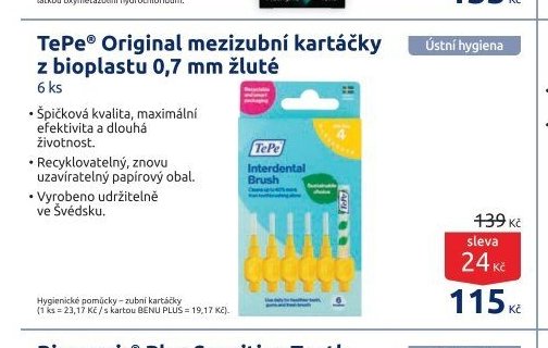 TePe Original mezizubní kartáčky z bioplastu 0,7 mm žluté 6 ks