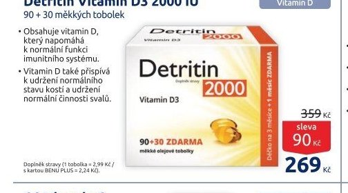 Detritin Vitamin D3 2000 IU 90 + 30 měkkých tobolek