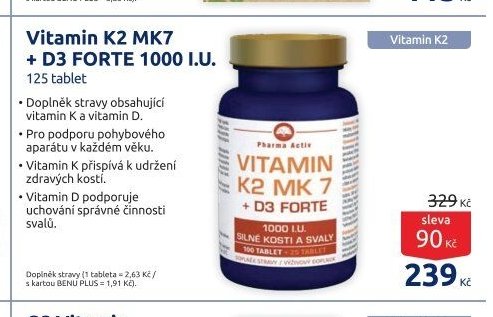 Vitamin K2 MK7 + D3 FORTE 1000 I.U. 125 tablet