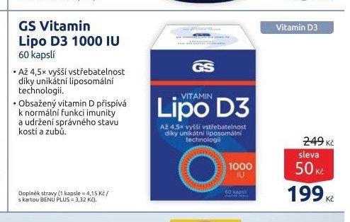 GS Vitamin Lipo D3 1000 IU 60 kapslí