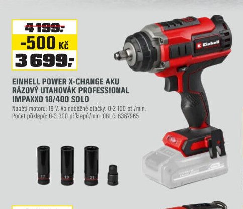 EINHELL POWER X-CHANGE AKU RÁZOVÝ UTAHOVÁK PROFESSIONAL IMPAXXO 18/400 SOLO