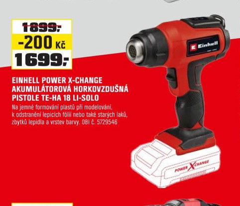 EINHELL POWER X-CHANGE AKUMULÁTOROVÁ HORKOVZDUŠNÁ PISTOLE TE-HA 18 LI-SOLO
