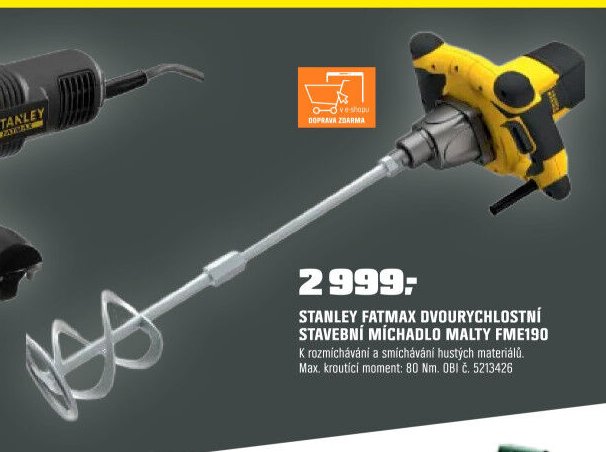 STANLEY FATMAX DVOURYCHLOSTNÍ STAVEBNÍ MÍCHADLO MALTY FME190 - OBI akcniletaky.com