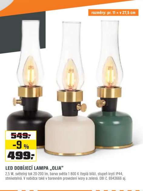 LED DOBÍJECÍ LAMPA „OLIA“