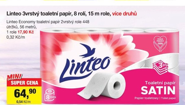 Linteo 3vrstvý toaletní papír, 8 rolí
