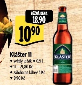 Pivo světlý ležák 11° Klášter