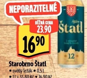 Pivo světlý ležák 12° Štatl Starobrno